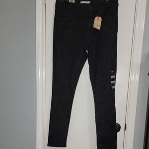 Nwt Levi's 721 Black Silver Sparkle High-Rise Skinny Jeans